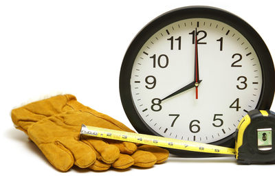 Close-up of clock on white background