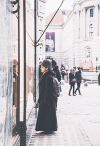 People walking on street in winter