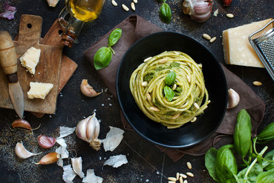 High angle view of food on table