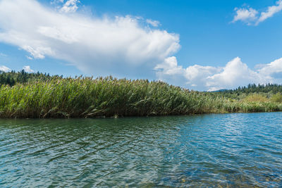 Scenic view of lake against sky