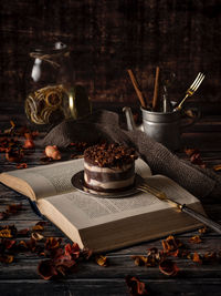 View of books on table