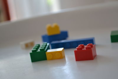 Close-up of toys on table at home