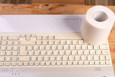 High angle view of computer keyboard on table