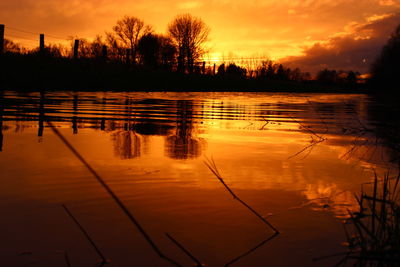 Scenic view of sunset over lake