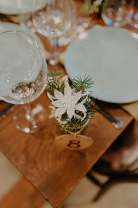 Close-up of christmas decorations on table