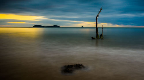 Scenic view of calm sea at sunset