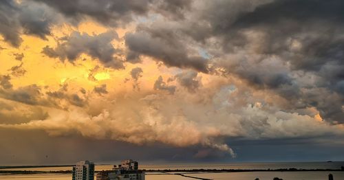 Scenic view of sea against dramatic sky