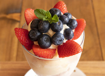 Close-up of strawberries on table