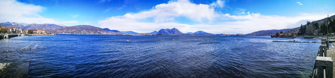 Panoramic view of sea against blue sky