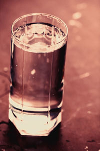 Close-up of beer in glass on table