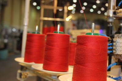 Close-up of colorful red wire in sewing machine decoration