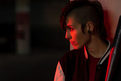 Close-up portrait of boy looking away