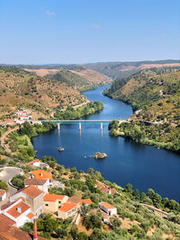 High angle view of lake against sky