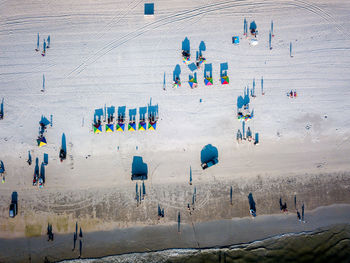 High angle view of people on snow