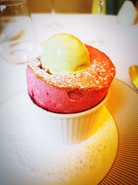 Close-up of cake in plate on table