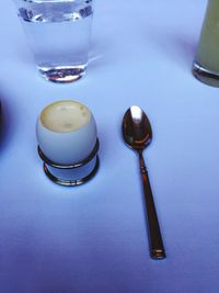 High angle view of water in glass on table