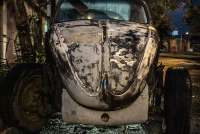 Close-up of damaged car