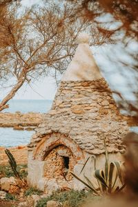 Low angle view of bare trees against sky