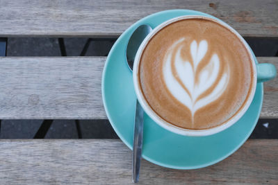 High angle view of coffee on table