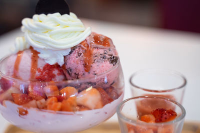 Close-up of dessert on table