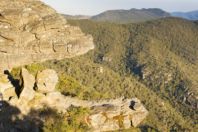 High angle view of rock formations on land