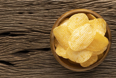 High angle view of bread in basket