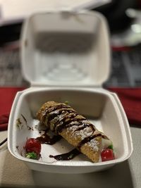 Close-up of dessert in plate on table