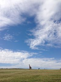 Scenic view of grassy field against cloudy sky