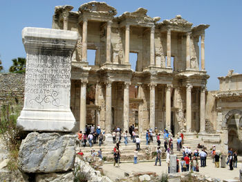 Group of people in front of historical building