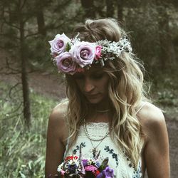 Close-up of bride holding bouquet