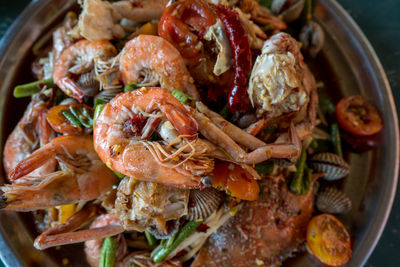 High angle view of seafood in plate