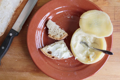 Top view of delicious creamy portuguese azeitao cheese with bread