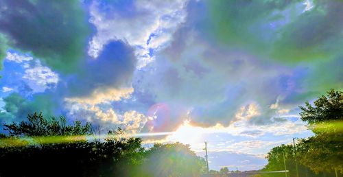 Rainbow over trees against sky