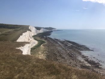 Scenic view of sea against clear sky