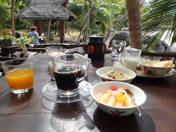 Close-up of served food on table