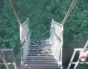 High angle view of steps in sea