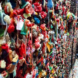 Close-up of multi colored gum wall