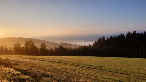 Scenic view of field against sky during sunset