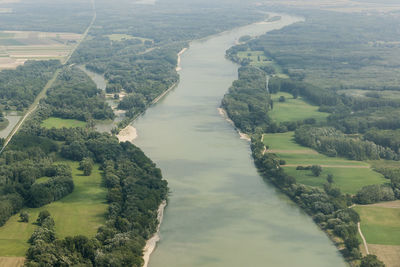 High angle view of river passing through landscape