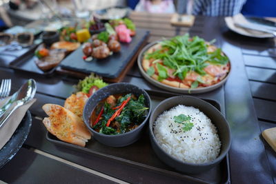 High angle view of food on table