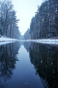 Scenic view of lake against sky during winter