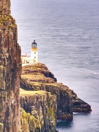 Neist point peninsula with lighthouse is very photographed place and attraction on isle of skye