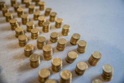Close-up of coins on table