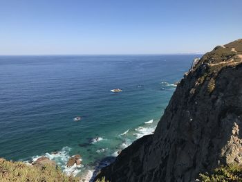 Scenic view of sea against clear sky