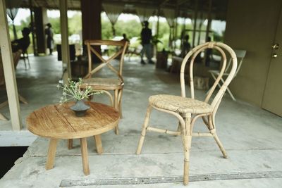 Empty chairs and table in cafe