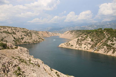 Scenic view of river amidst mountains against sky