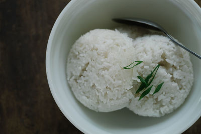 High angle view of food in bowl on table