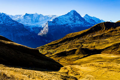 Scenic view of mountains against clear sky