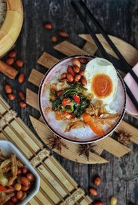 High angle view of food in bowl on table