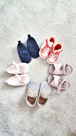 High angle view of shoes on sand